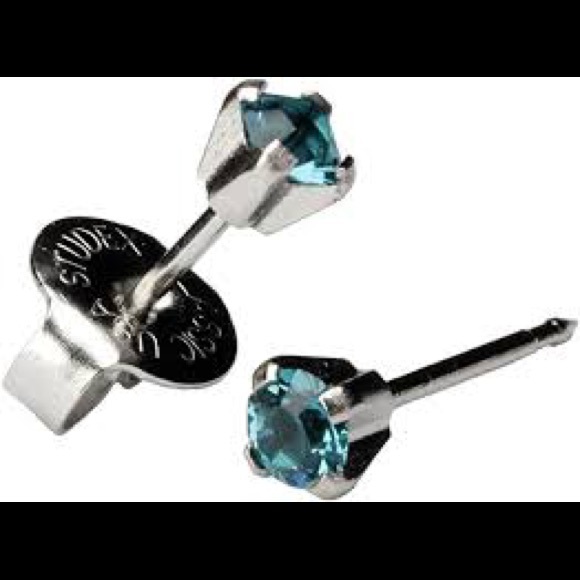Studex Stainless steel 3MM DEC Blue Zircon Crystal Ear Piercing Earrings - Picture 2 of 5